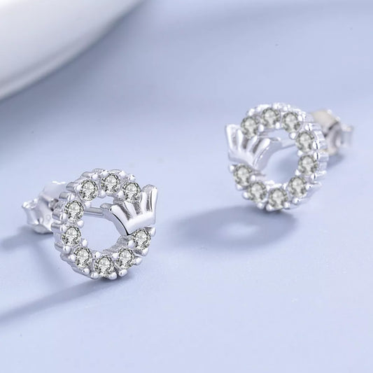 Crown Circle Stud Earrings