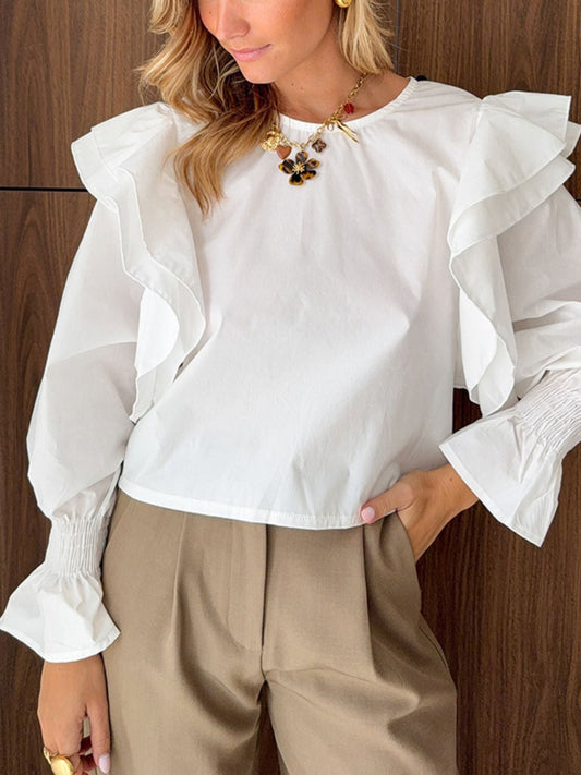 Ruffle Trim Long Sleeve Blouse