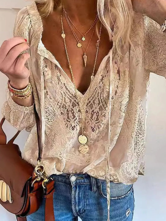 Lace Tie-Neck Blouse