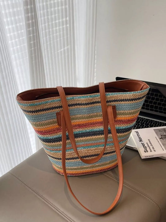 Striped Woven Shoulder Bag