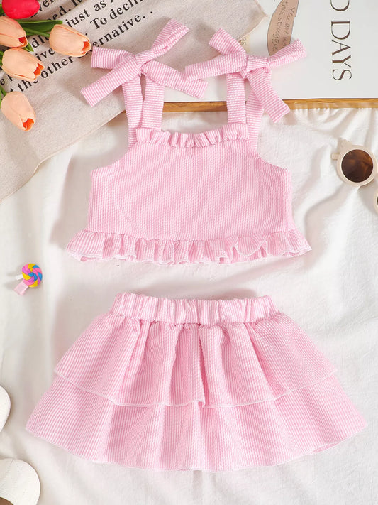Children's Tie Strap Top & Layered Skirt Set