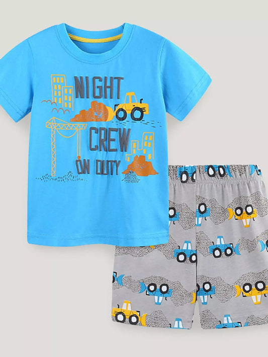 Children's Construction Crew Neck Tee and Shorts Set
