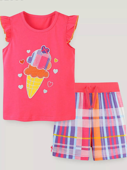 Children's Ice Cream Embroidered Top and Shorts Set
