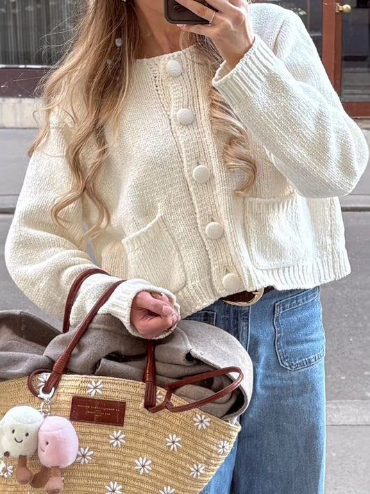 Textured Knit Button-Down Cardigan