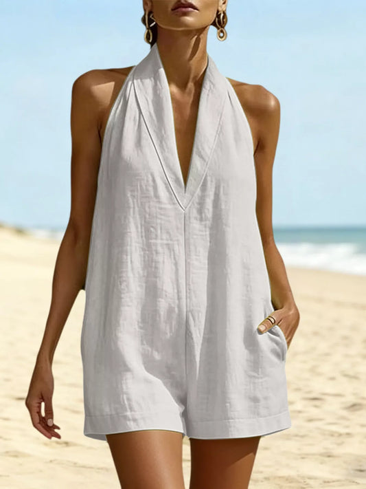 Halter Neck Romper with Pockets