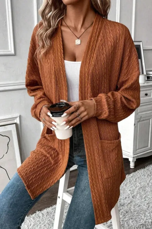 Textured Knit Open Front Cardigan