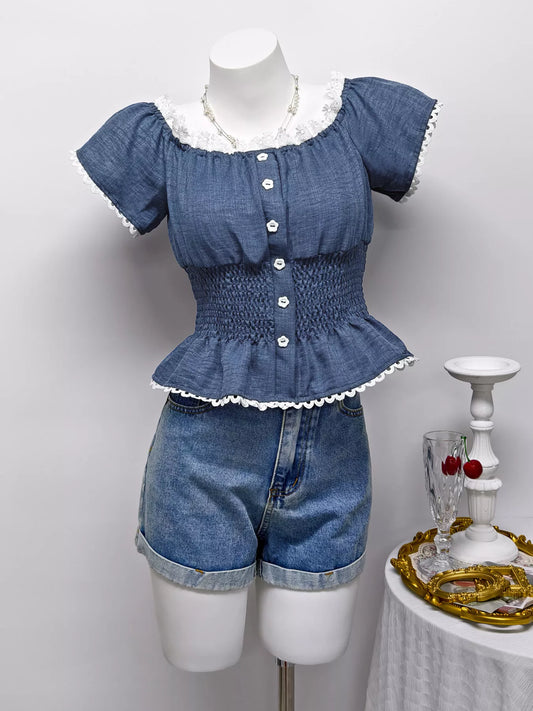 Smocked Short Sleeve Blouse