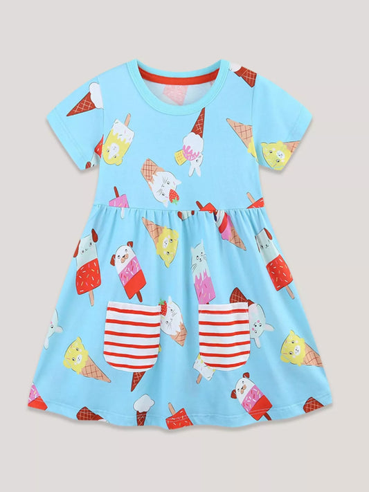 Children's Ice Cream Print Short Sleeve Dress