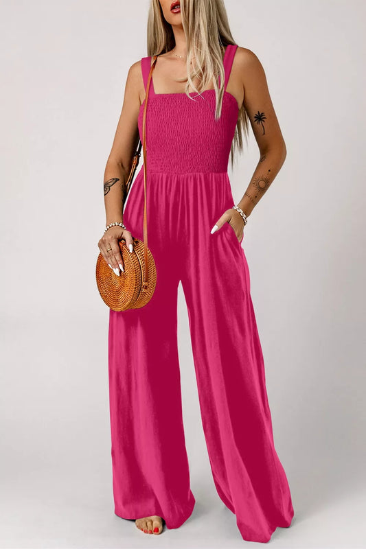 Smocked Bodice Wide Leg Jumpsuit