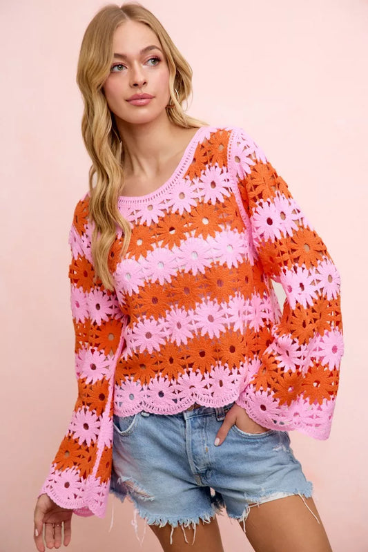 BiBi Flower Crochet Knit Top