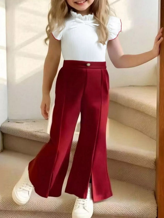 Children's Ruffle Trim Top and Flare Leg Pants Set