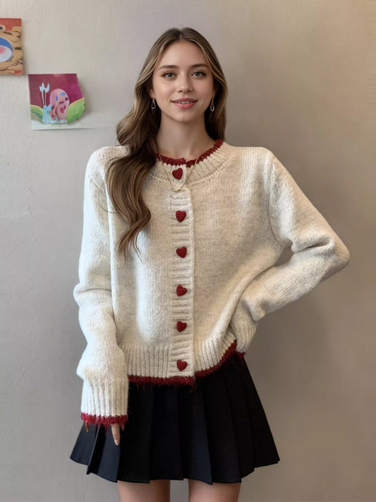 Heart Button Up Knit Cardigan