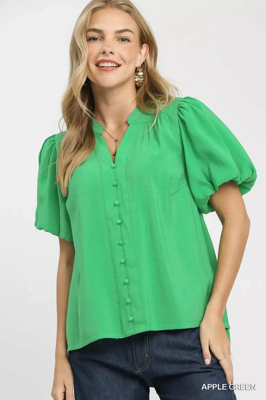 Umgee Button-Down Puff Sleeve Shirt