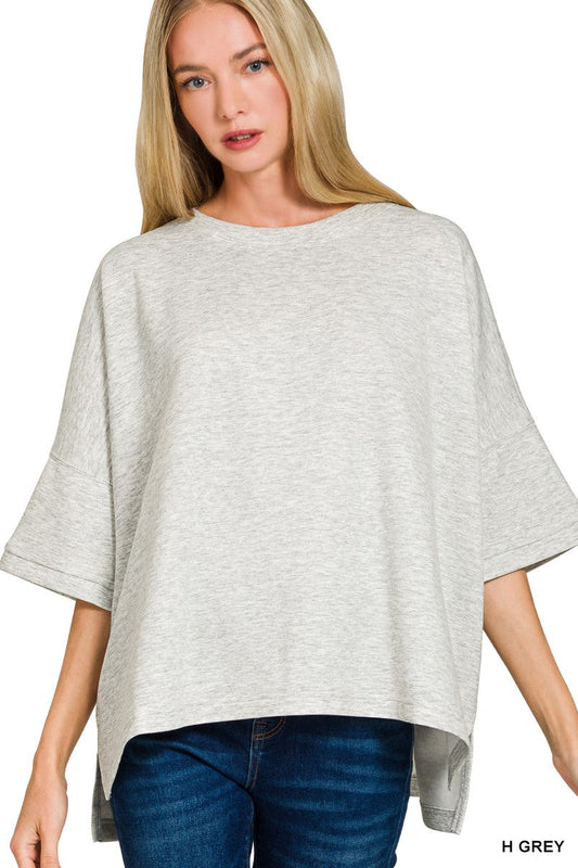 Zenana Scuba Round Neck Top with Side Slits